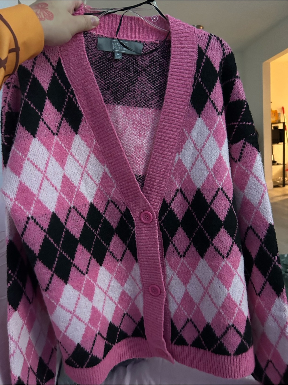 Pink Argyle Button-Front Cardigan by Forever 21